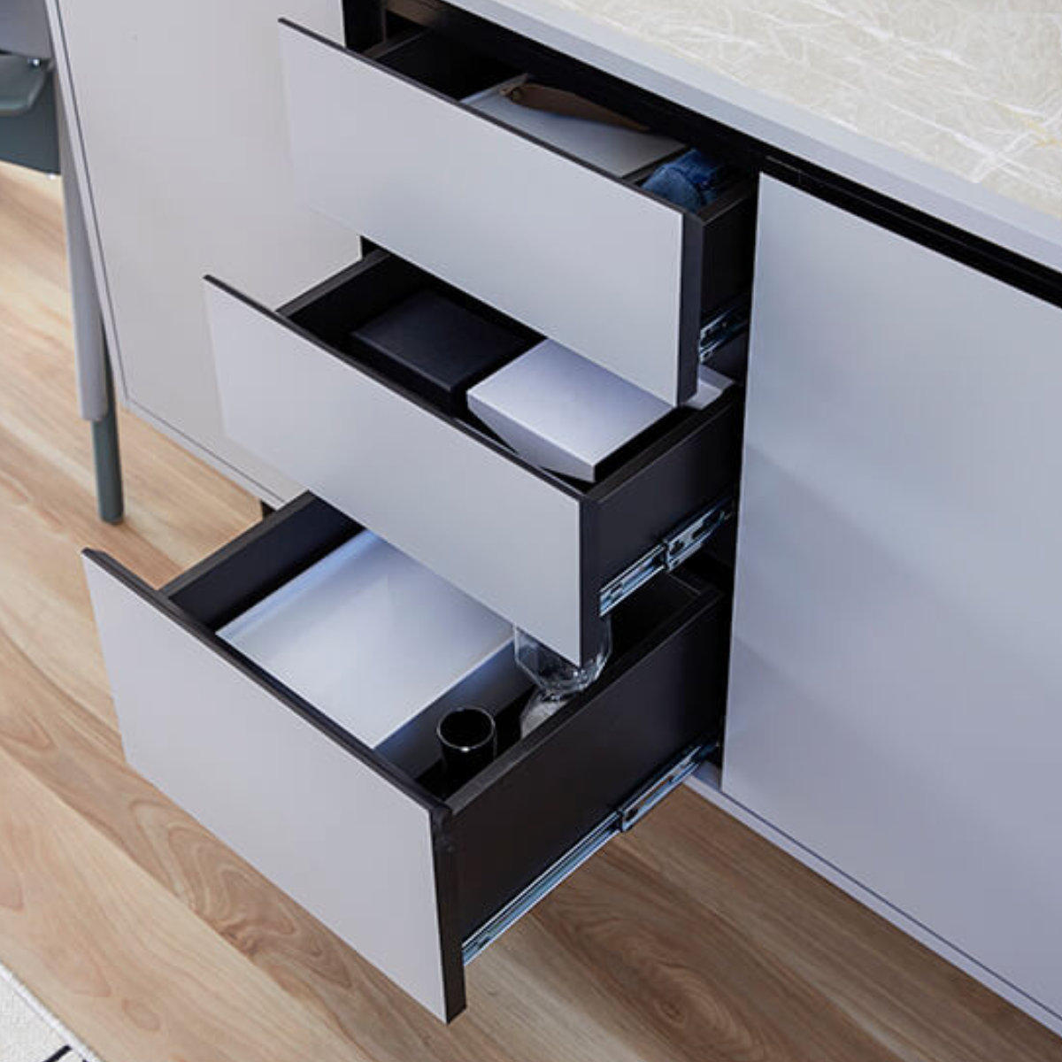 サイドボード キャビネット 大理石調天板 McVie 幅180cm （ 開梱設置