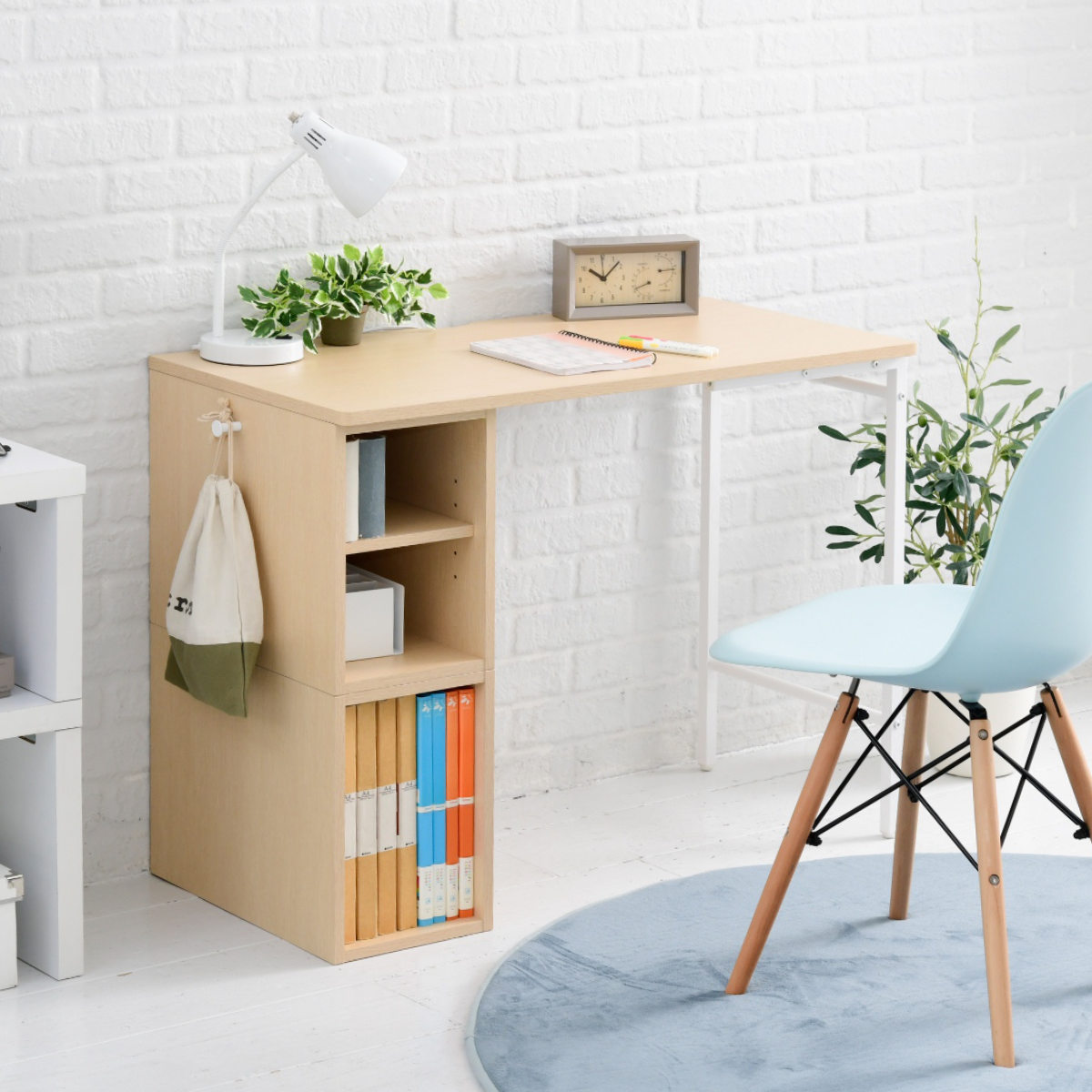 学習机 シンプル 幅95cm 高さ調節 左右入替ラック付き （ デスク 机