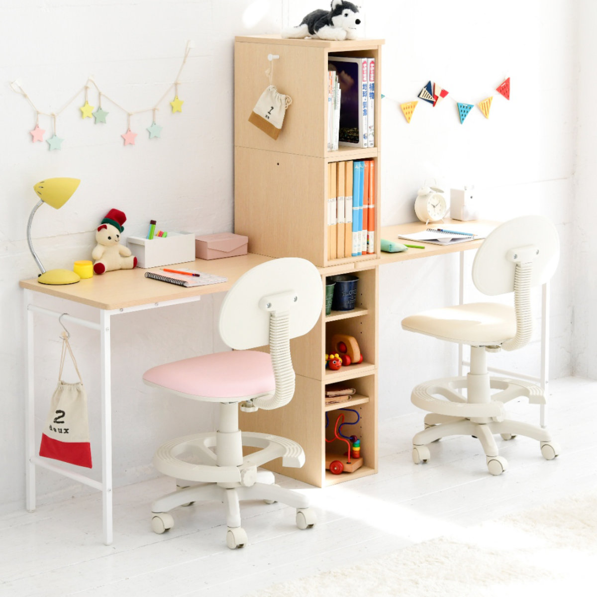 学習机 ツインデスク 幅95cm 高さ調節 切り離し可能 （ コンパクト