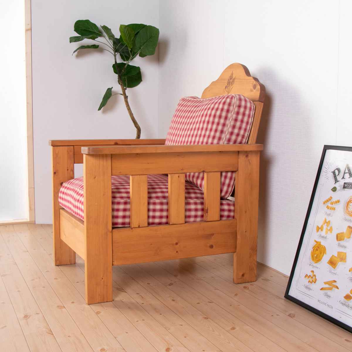 1人掛けソファ チェック柄（期間限定出品） ソファ 一人掛け 幅75cm 天然木 カントリー調 （ 1人用 ソファー 北欧