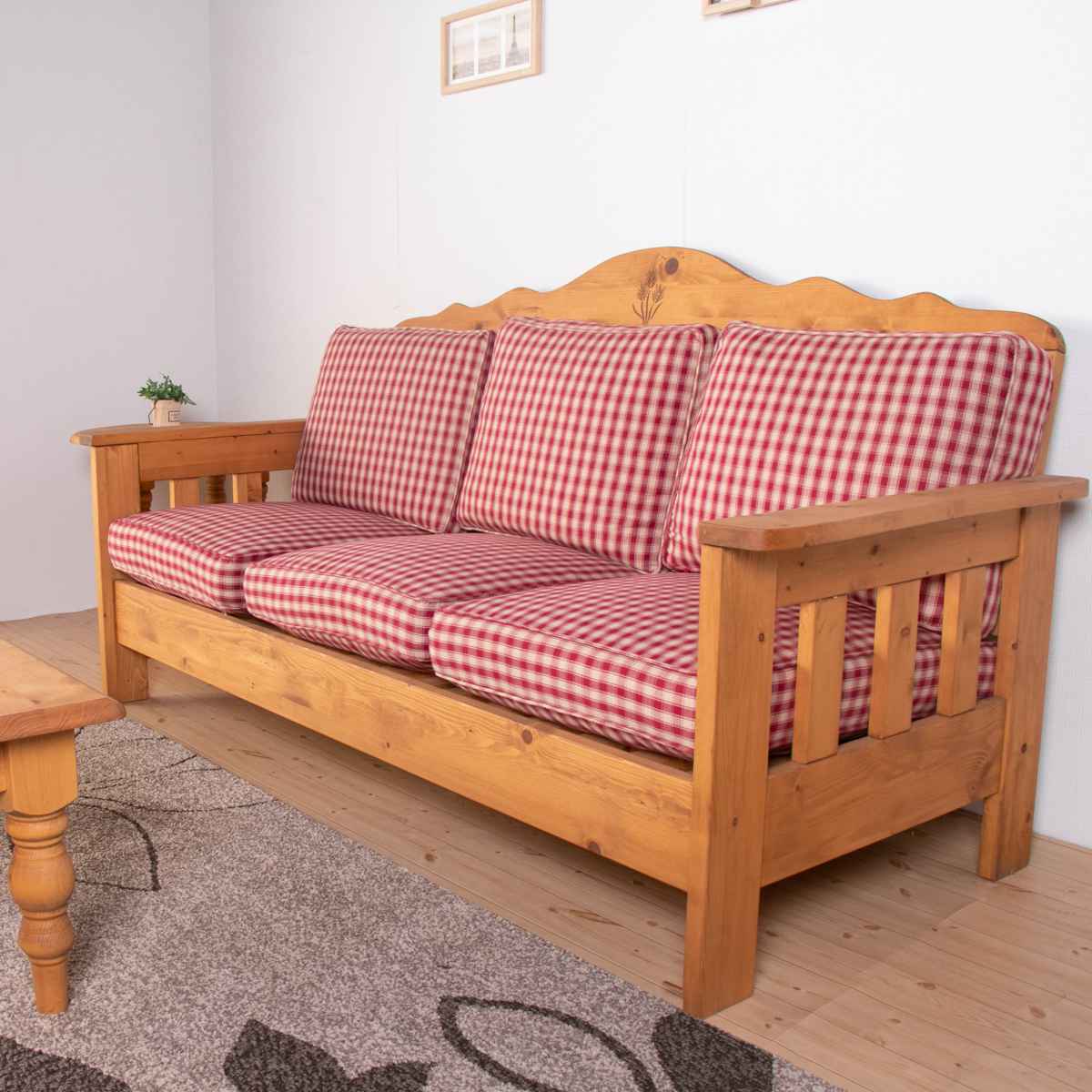 ソファ 3人掛け 幅185cm 天然木 カントリー調 （ 3人用 ソファー 北欧
