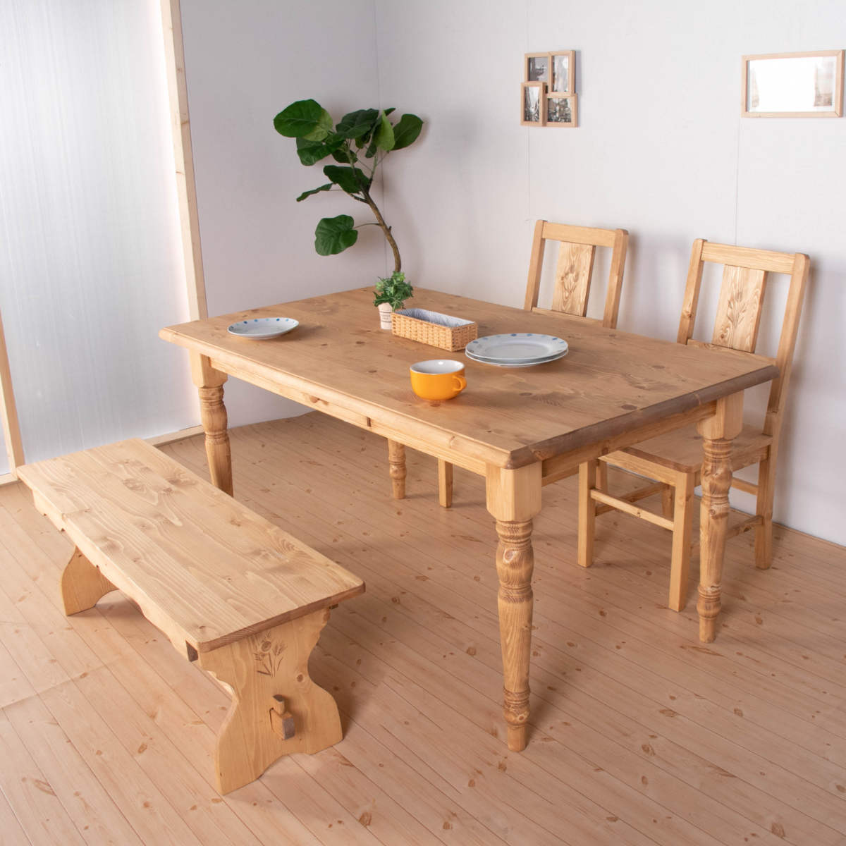ダイニングテーブル 幅150cm 4人掛け 天然木 カントリー調 （ 木製