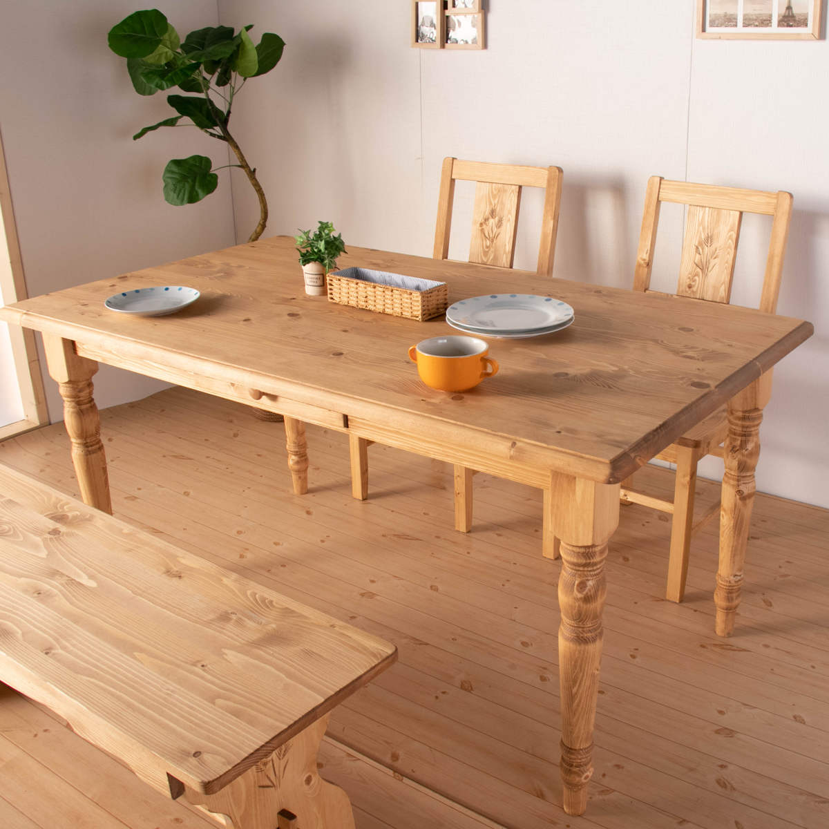 ダイニングテーブル 幅150cm 4人掛け 天然木 カントリー調 （ 木製