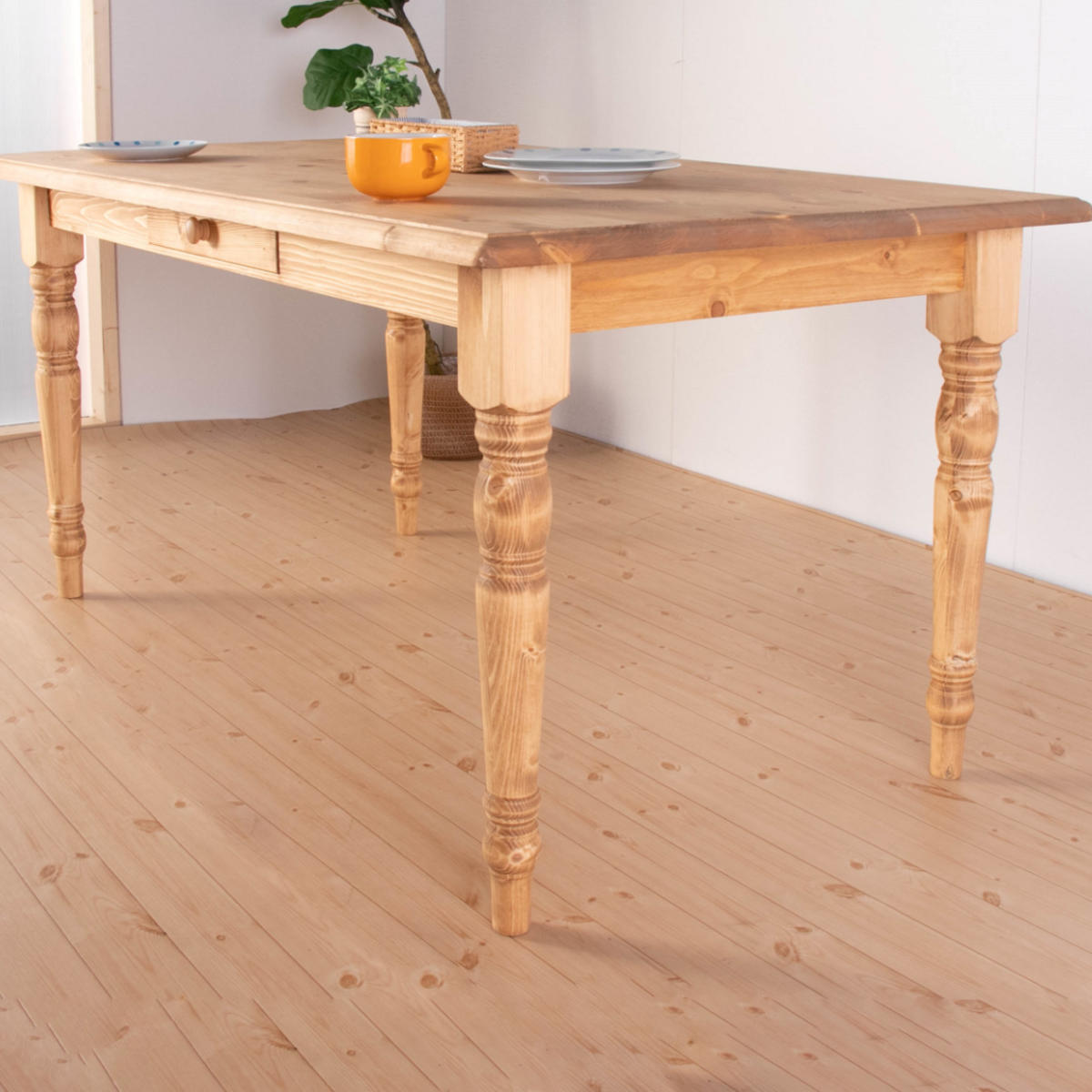 ダイニングテーブル 幅150cm 4人掛け 天然木 カントリー調 （ 木製