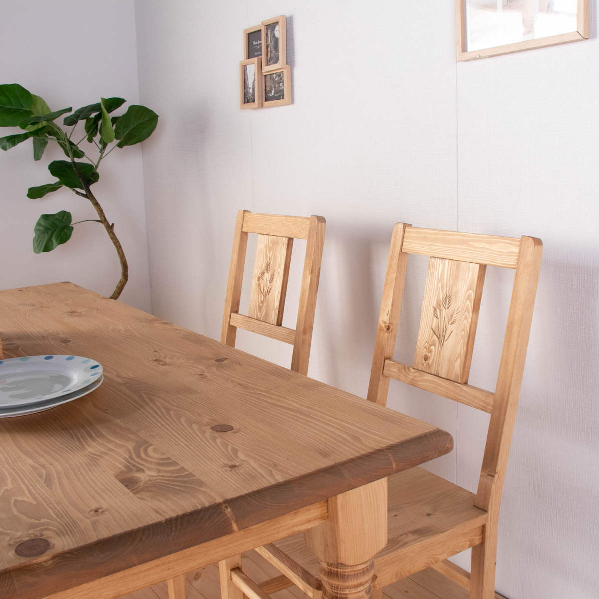 ダイニングチェア 2脚セット 座面高42cm 天然木 カントリー調