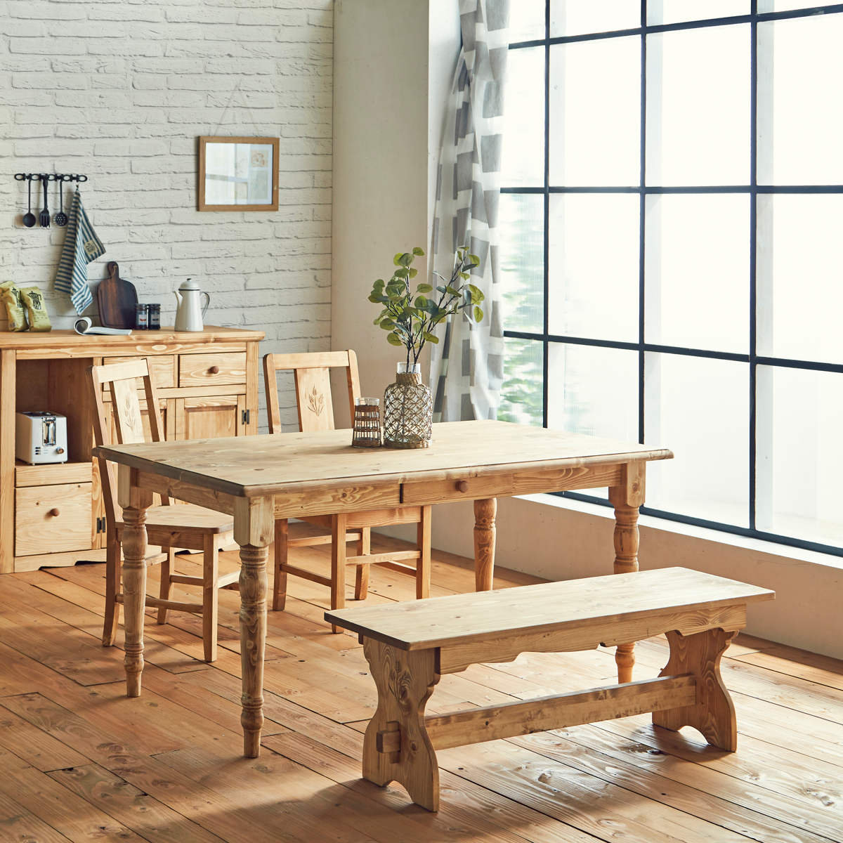 ダイニングベンチ 幅120cm 2人掛け 天然木 カントリー調 （ ダイニング