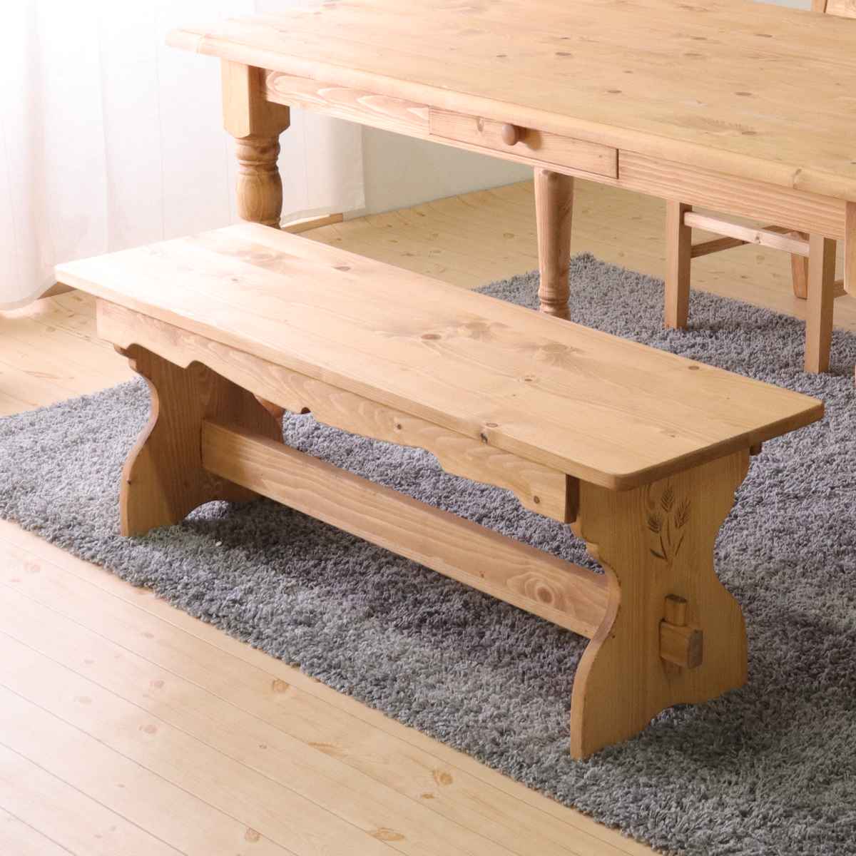 ダイニングベンチ 幅120cm 2人掛け 天然木 カントリー調 （ ダイニング