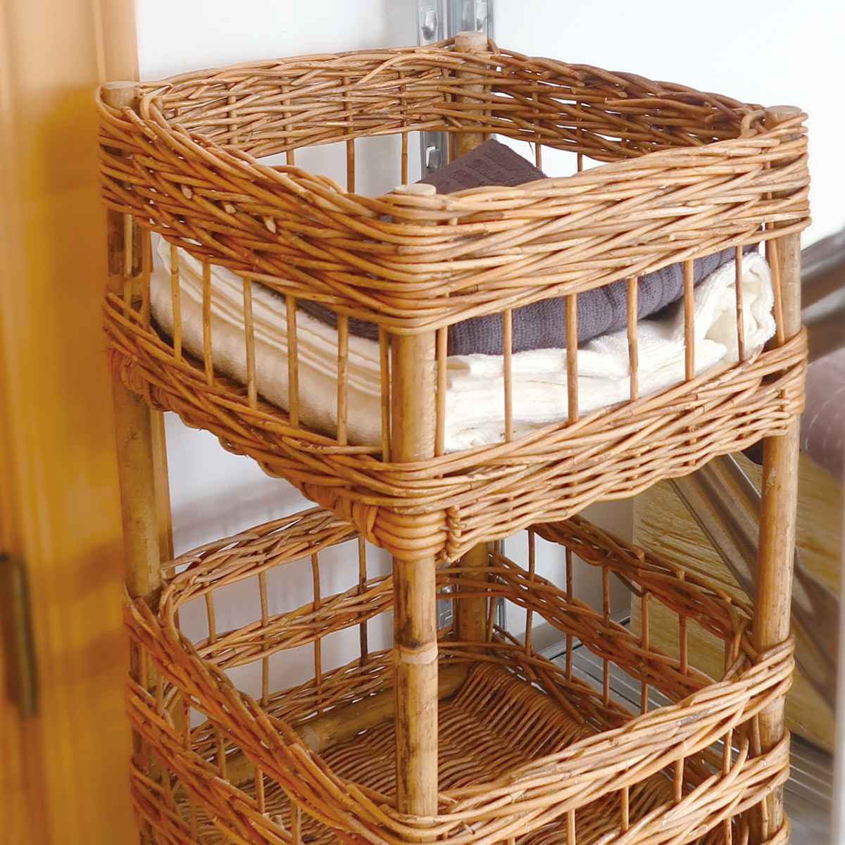 Creer AROROG 2段バスケット ランドリーバスケット 高さ62cm ラタン