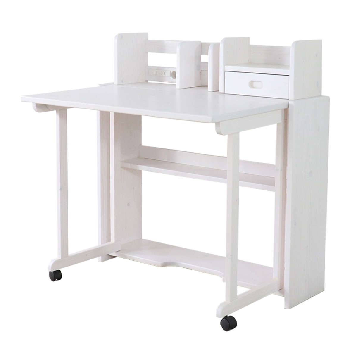 学習机 シンプル 天板折りたたみ 天然木 コンセント付き （ デスク