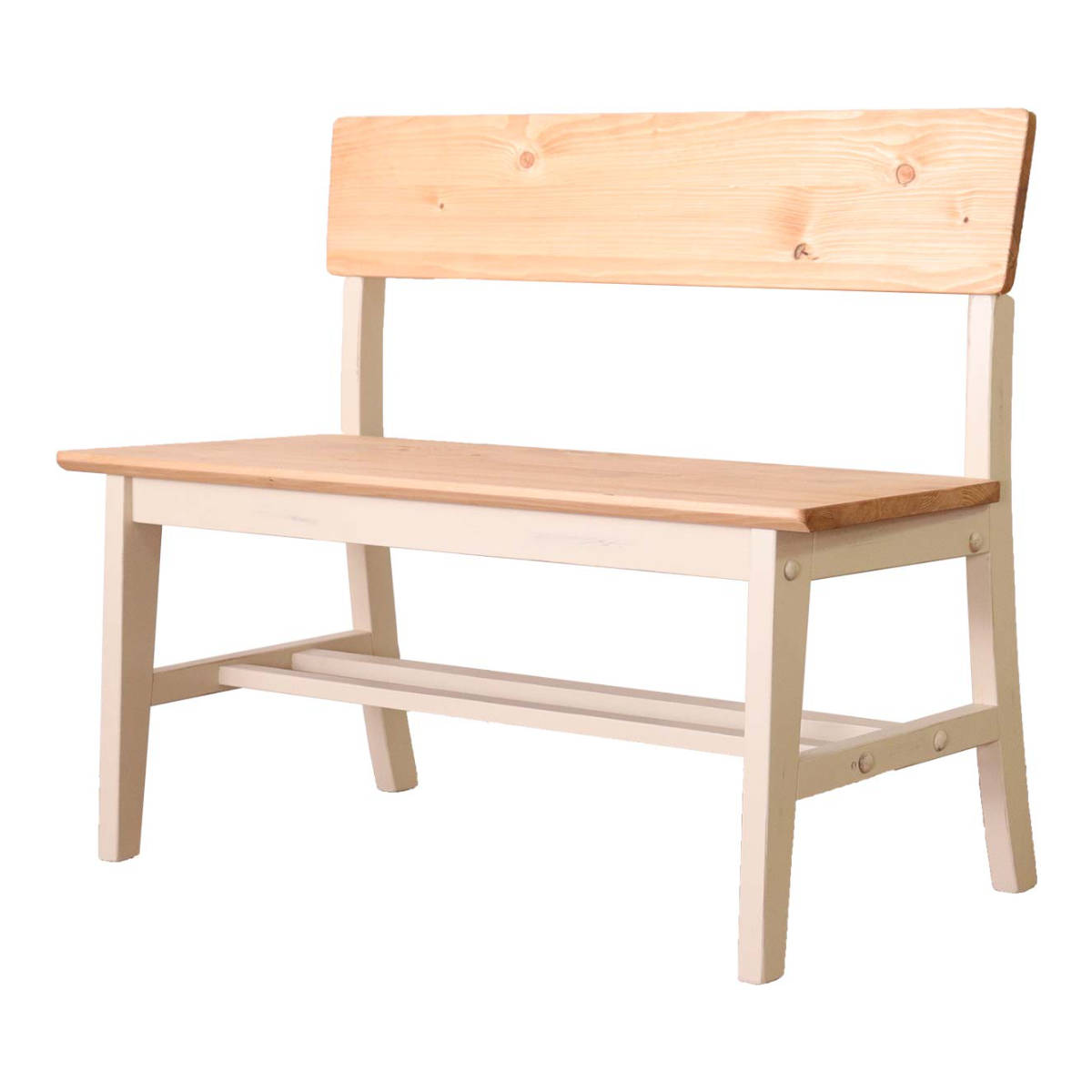 ダイニングベンチ 背もたれ付き 110cm 2人掛け 天然木 ヴィンテージ風