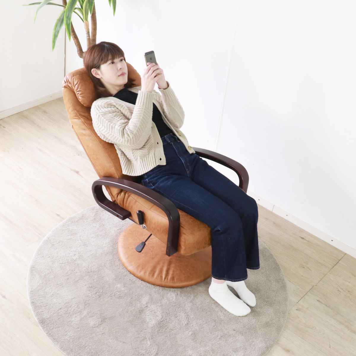 高座椅子　リクライニングチェア ヘッドレスト付き HAGiHARA（萩原） 高座椅子 座面高47cm リクライニング ヘッドギア