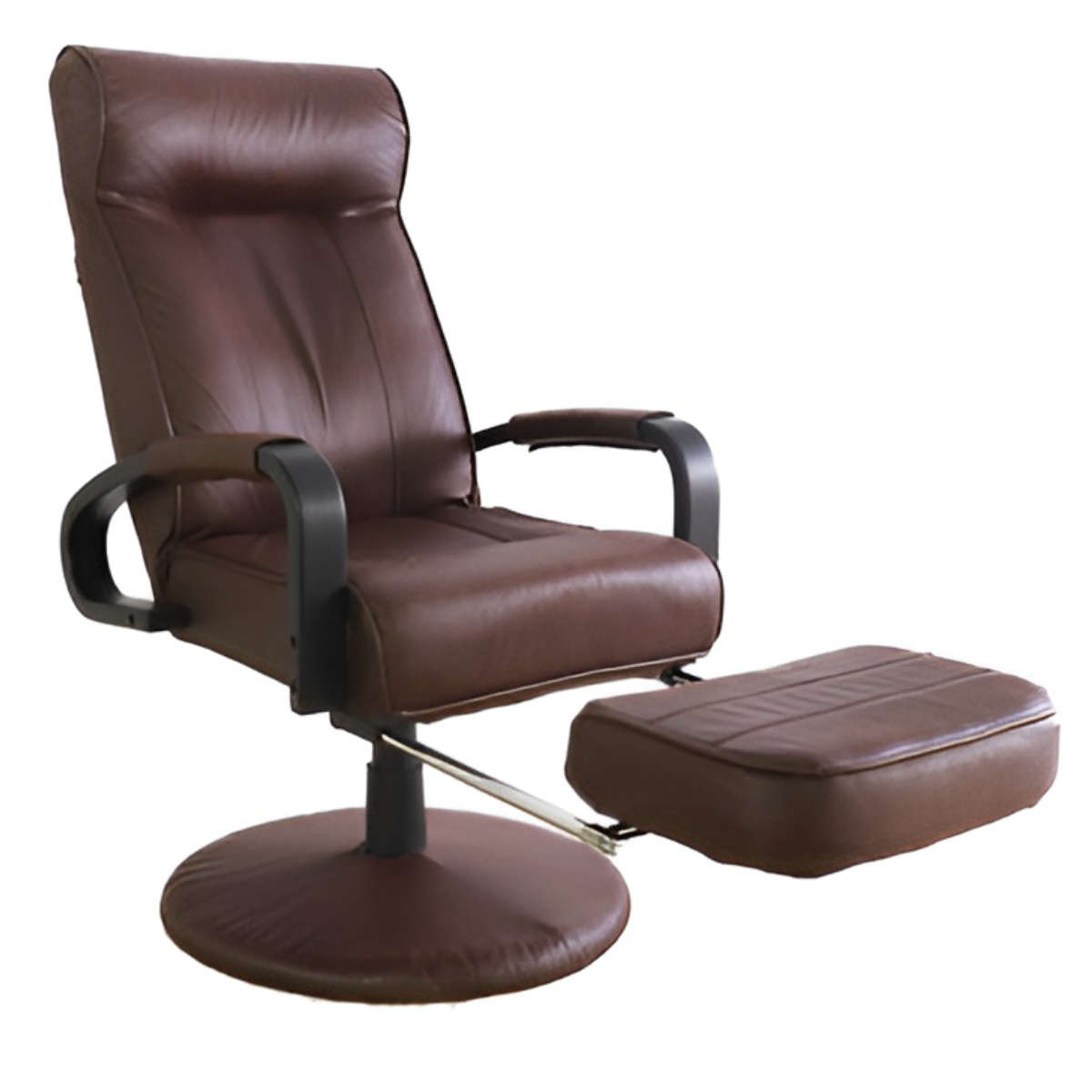 回転式リクライニングチェア　ブラウン 高座椅子 高齢者 回転 リクライニング フットレスト 肘掛 座面高40