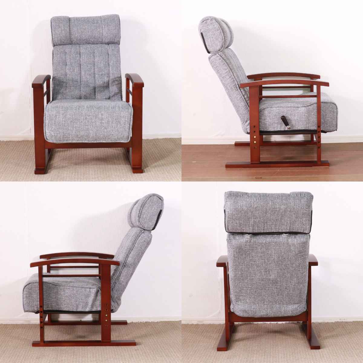 高座椅子 座面高35〜44cm 無段階リクライニング ヘッドレスト可動