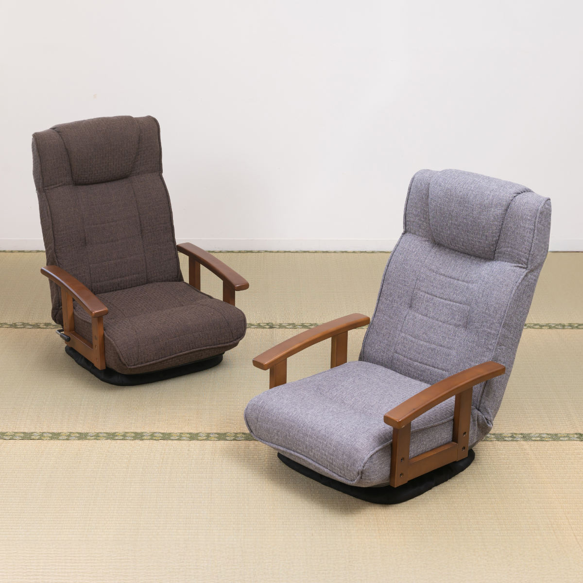 座椅子 回転式 ハイバック 回転式座椅子 リクライニング ひじ掛け付　折りたたみ 座椅子 回転式 座面高23cm 14段階リクライニング ハイバックタイプ