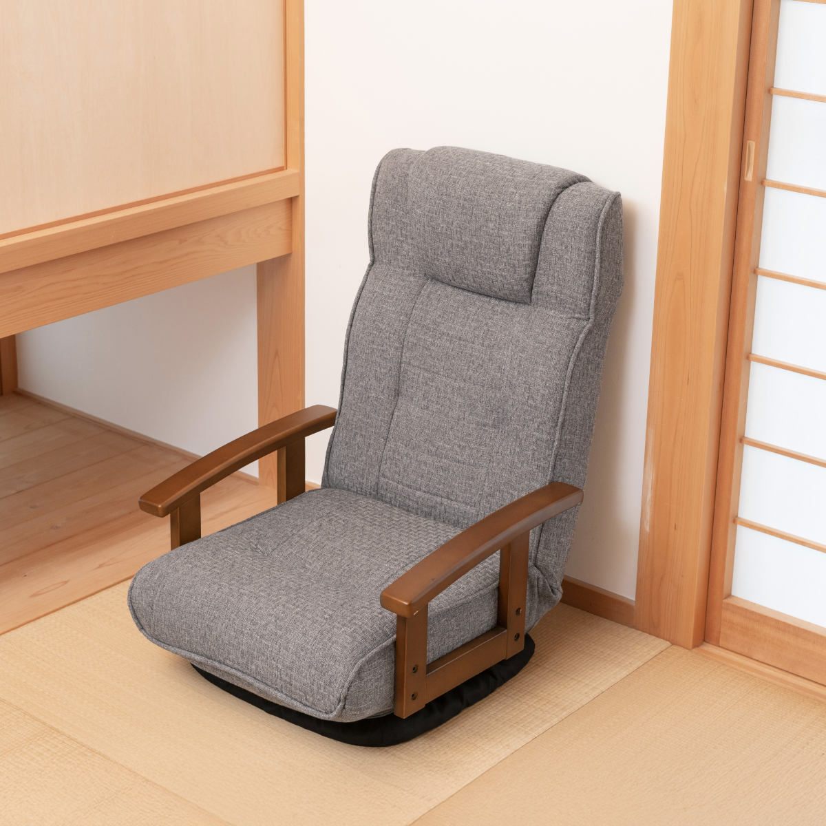 座椅子 回転式 座面高23cm 14段階リクライニング ハイバックタイプ