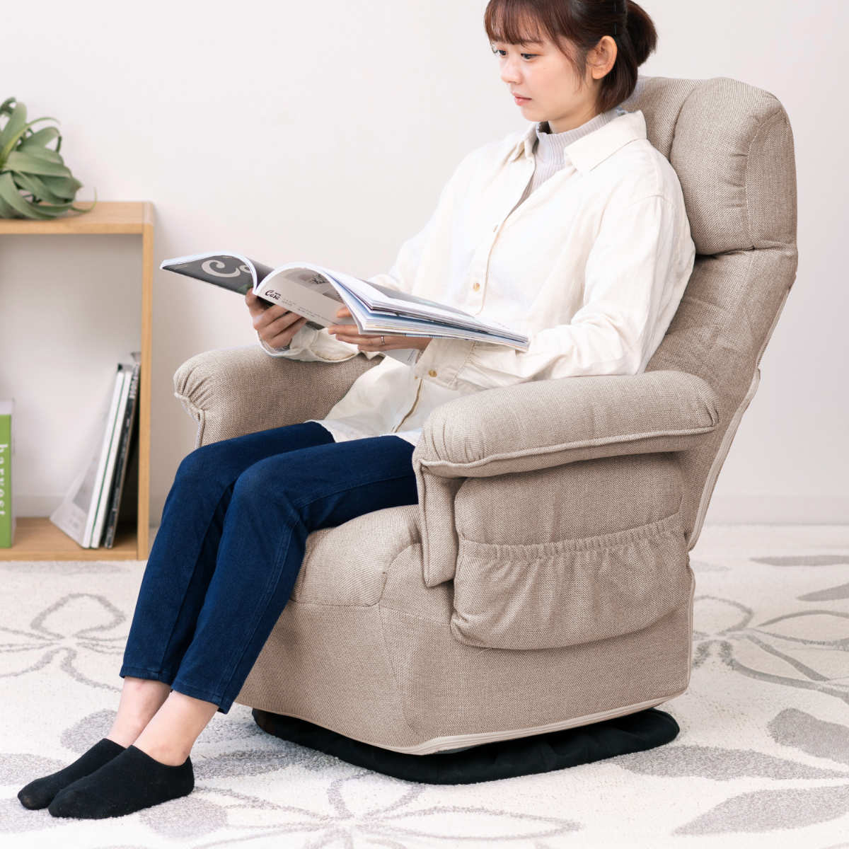 高座椅子 高齢者 回転 リクライニング 折りたたみ スリム （ 1人掛け