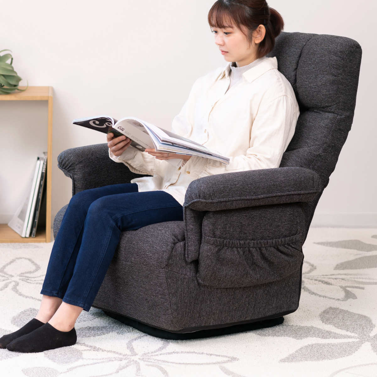 高座椅子 高齢者 回転 リクライニング 折りたたみ ワイド （ 1人掛け