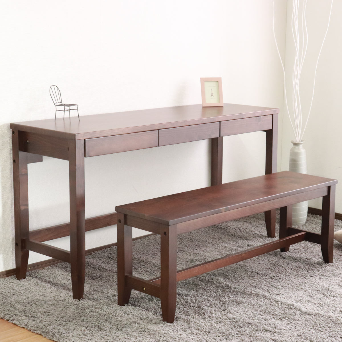 ワークデスク 引き出し付き 天然木 奥行45c...の詳細画像5