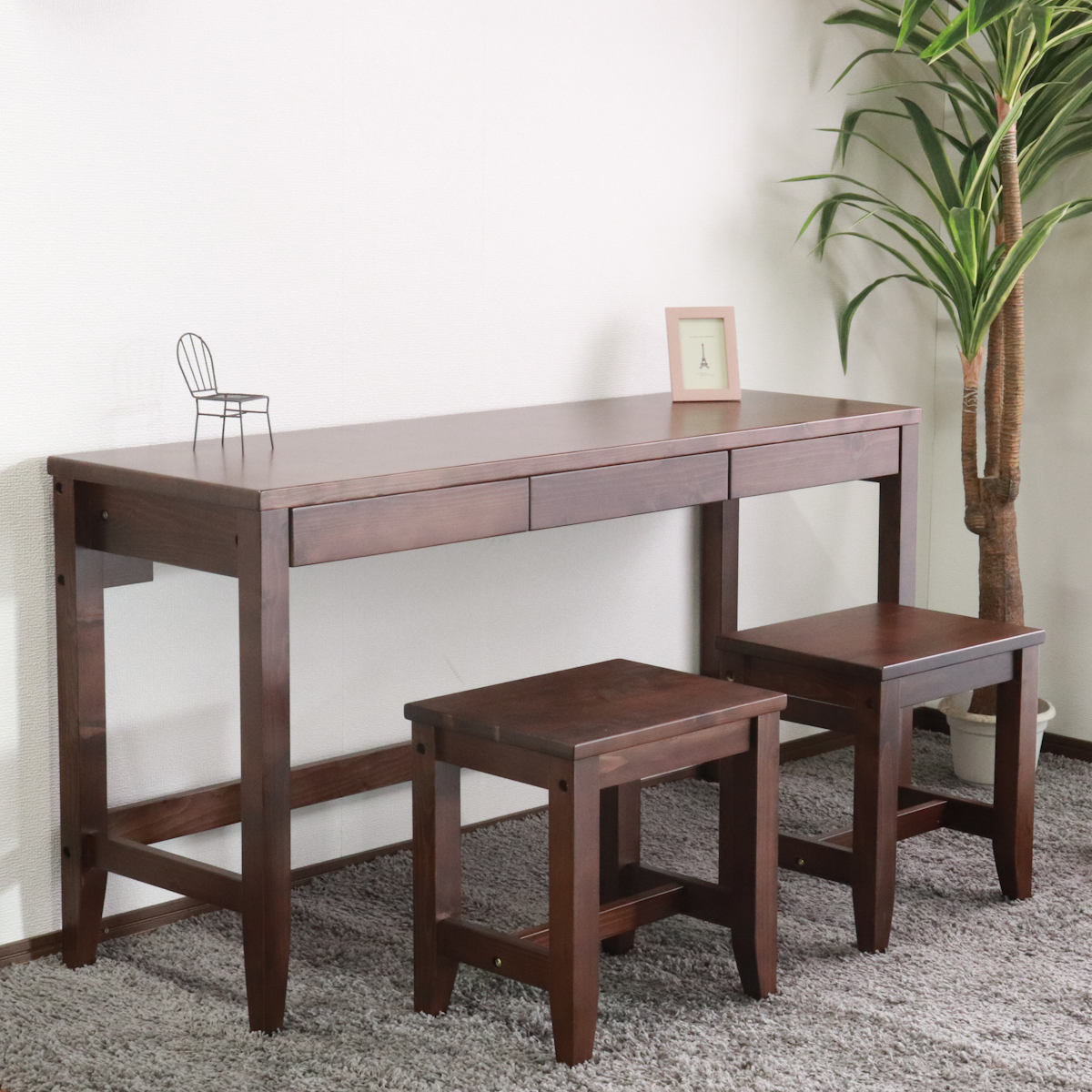 ワークデスク 引き出し付き 天然木 奥行45cm （ 幅 140cm 机 デスク