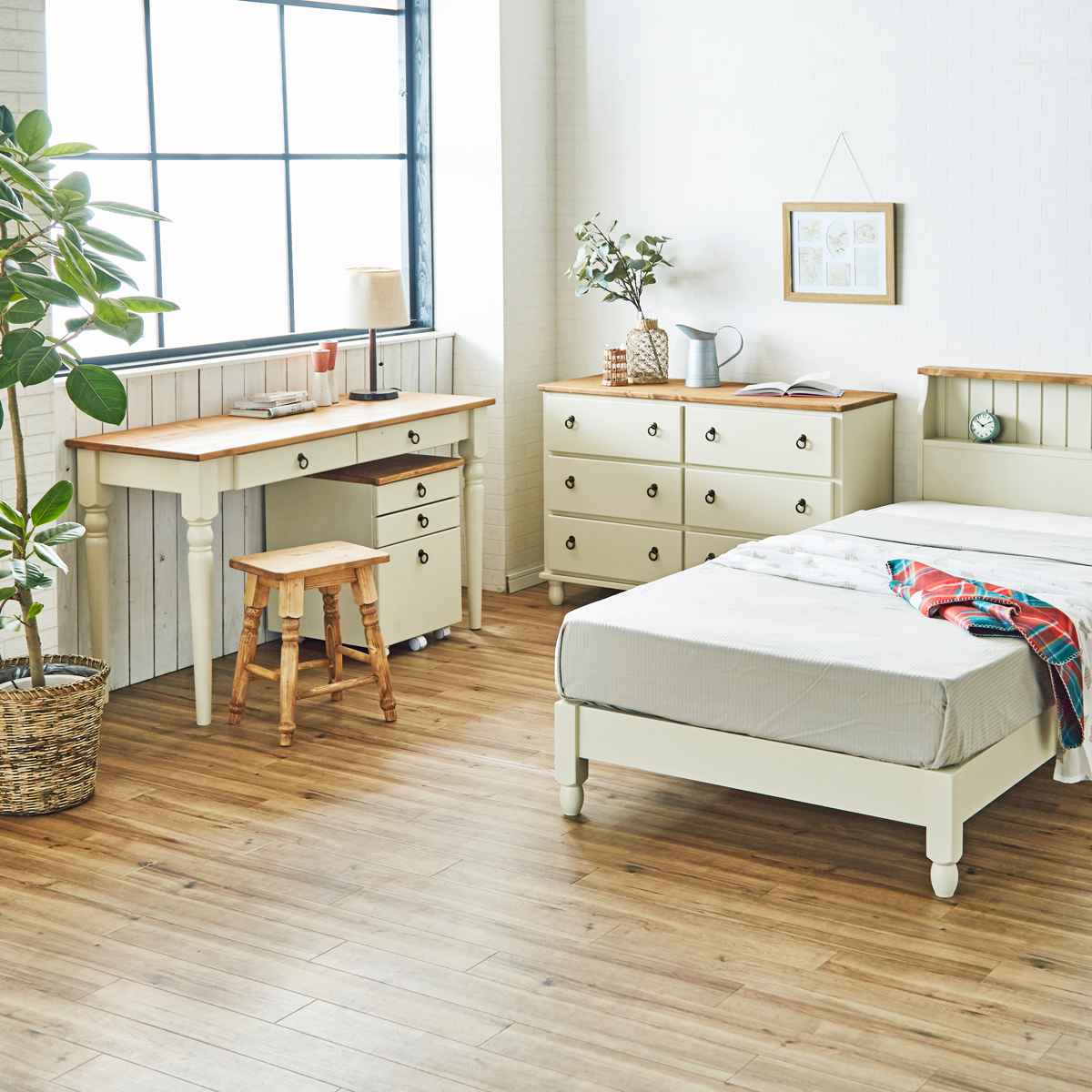 デスクワゴン 高さ57cm 天然木 カントリー調 （ ワゴン サイドチェスト