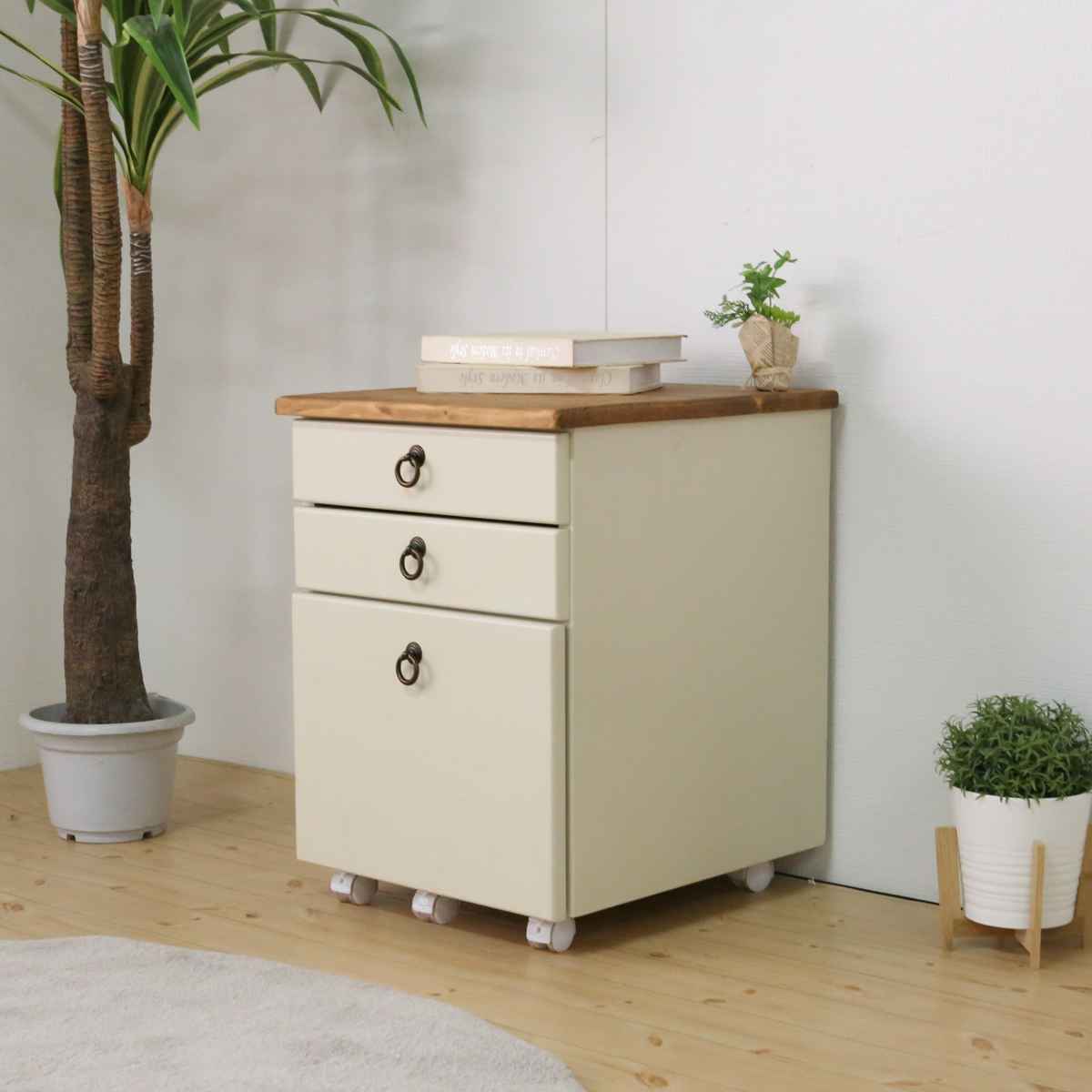 デスクワゴン 高さ57cm 天然木 カントリー調 （ ワゴン サイドチェスト