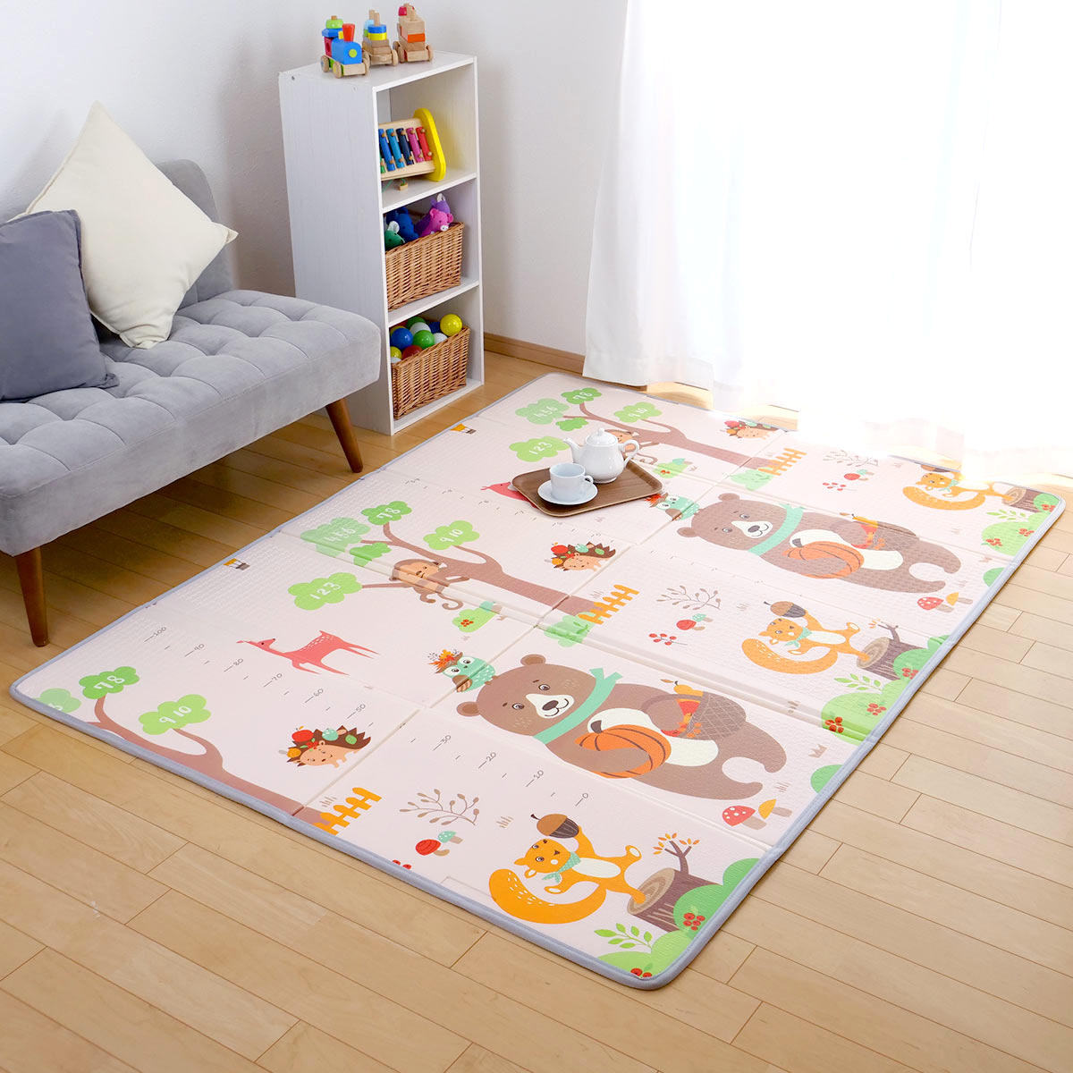 プレイマット 折りたたみ式 リバーシブル エンボス加工 フチ付き 約150