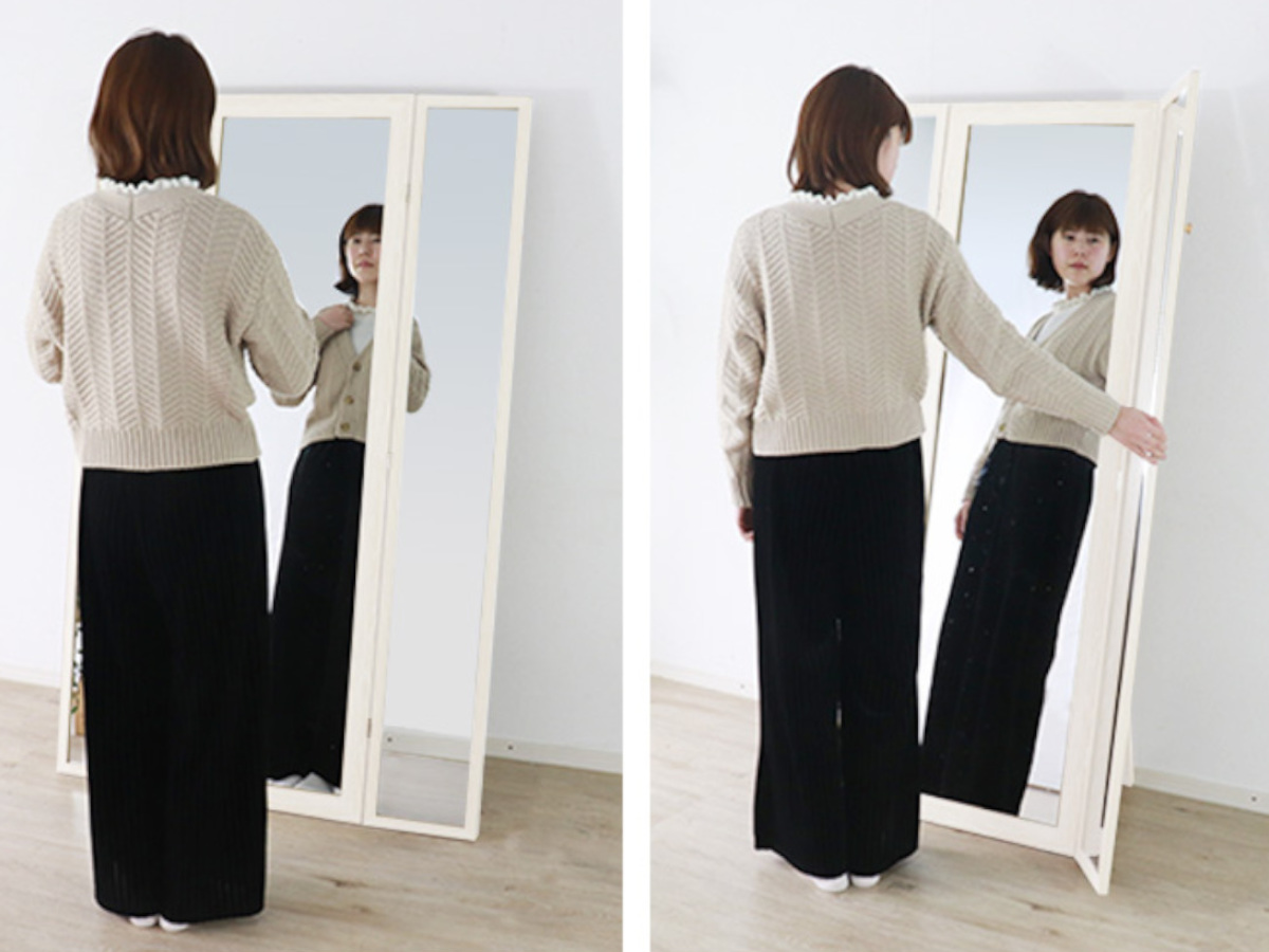 スタンドミラー 全身 木目調 三面鏡 50〜100×160cm （ ミラー 鏡 姿見