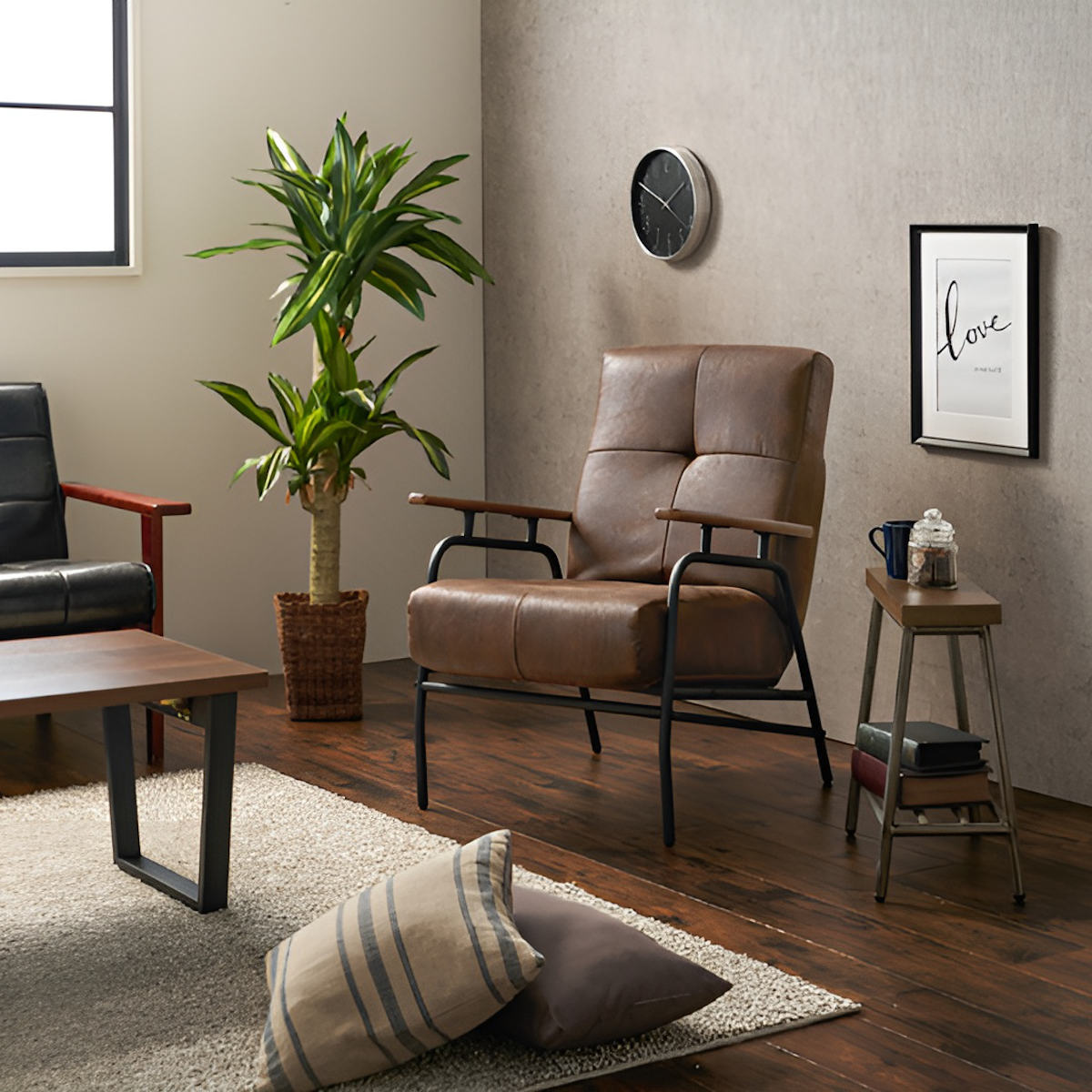 HAGiHARA（萩原） ソファ 一人掛け リクライニング 天然木肘付き