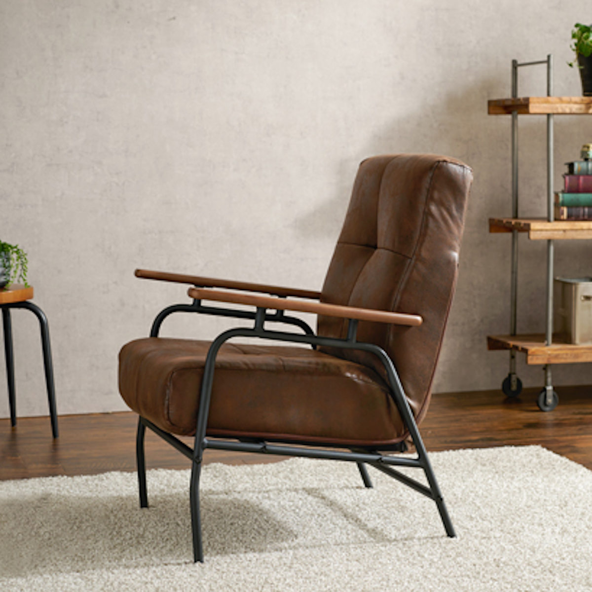 HAGiHARA（萩原） ソファ 一人掛け リクライニング 天然木肘付き