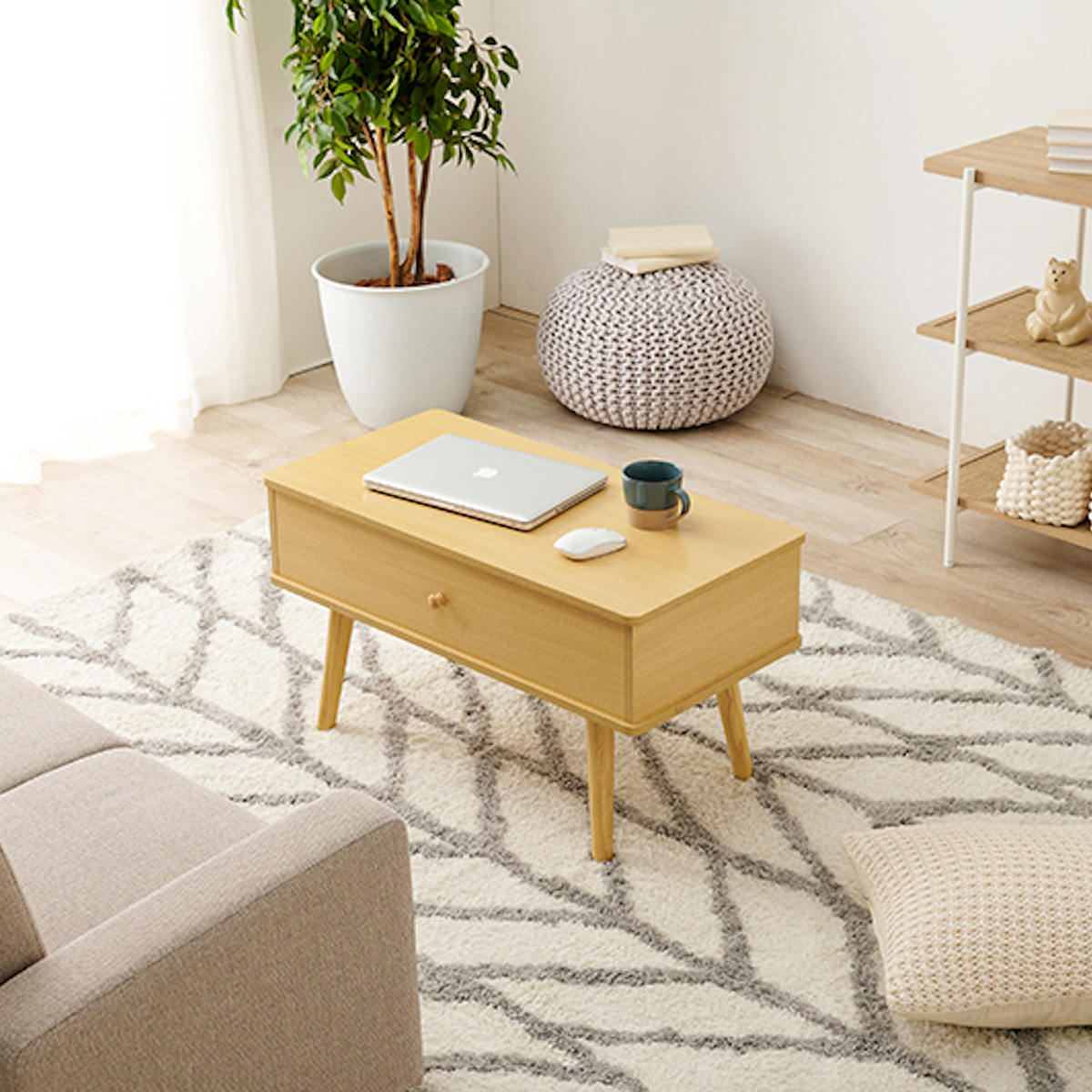 HAGiHARA（萩原） ローテーブル 小さめ 幅80cm リフトアップ （ 天板