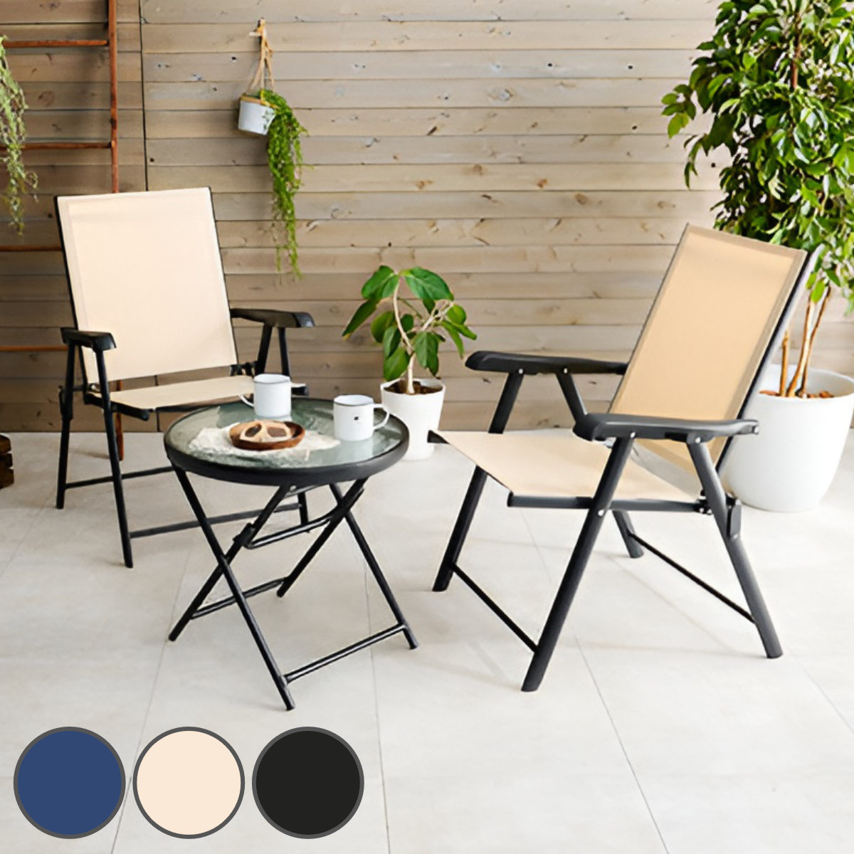 HAGiHARA（萩原） テーブルチェアセット 3点セット 完成品 折りたたみ