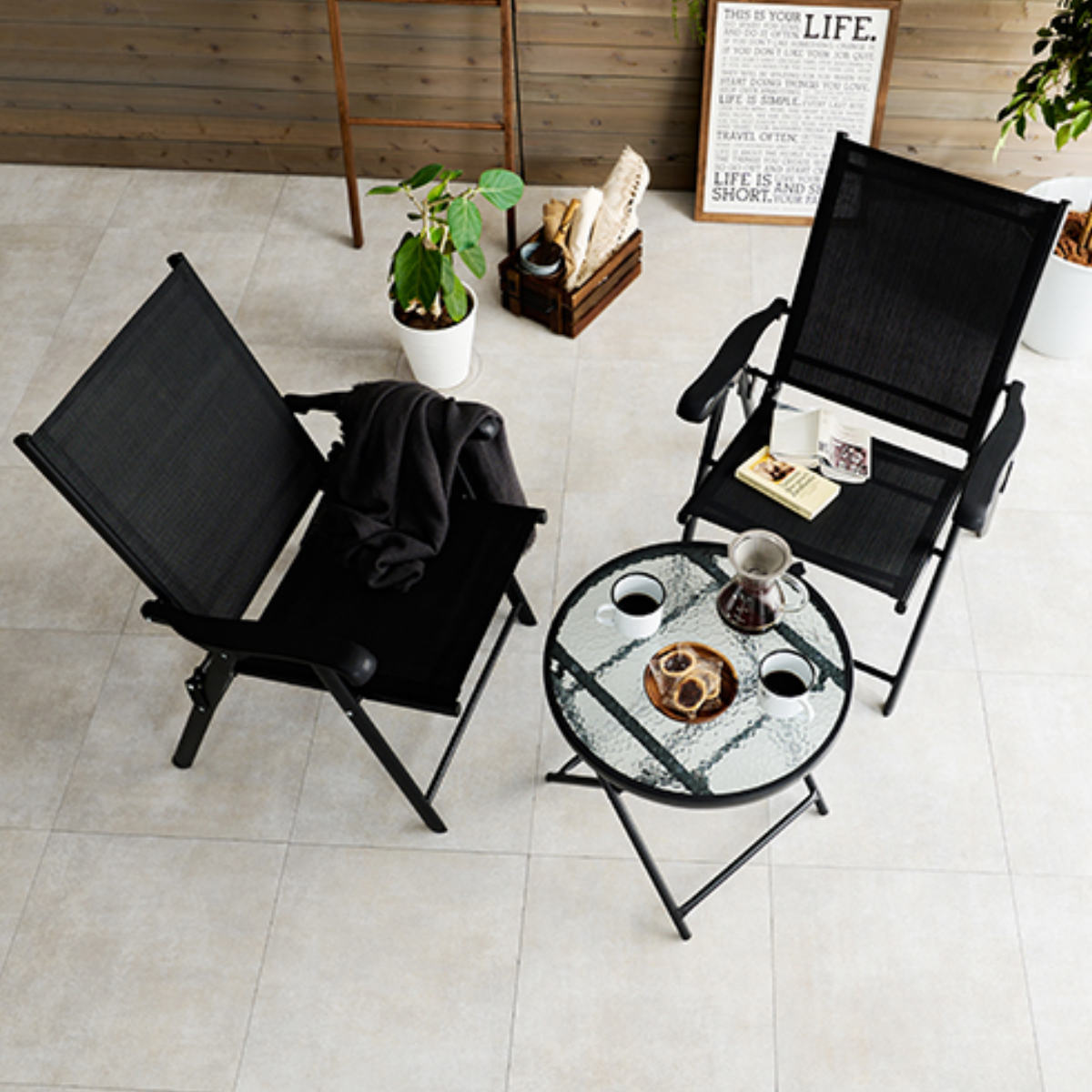 HAGiHARA（萩原） テーブルチェアセット 3点セット 完成品 折りたたみ