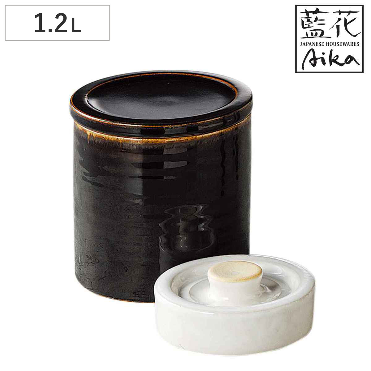 藍花 漬物容器 1.2L つけもの名人浅漬器 iポット （ Aika 重石付き