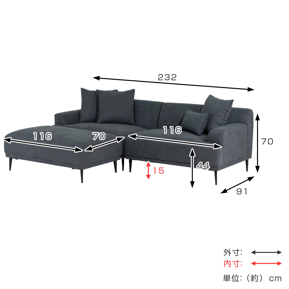 コーナーソファ コンパクト ロータイプ スツール クッション付き
