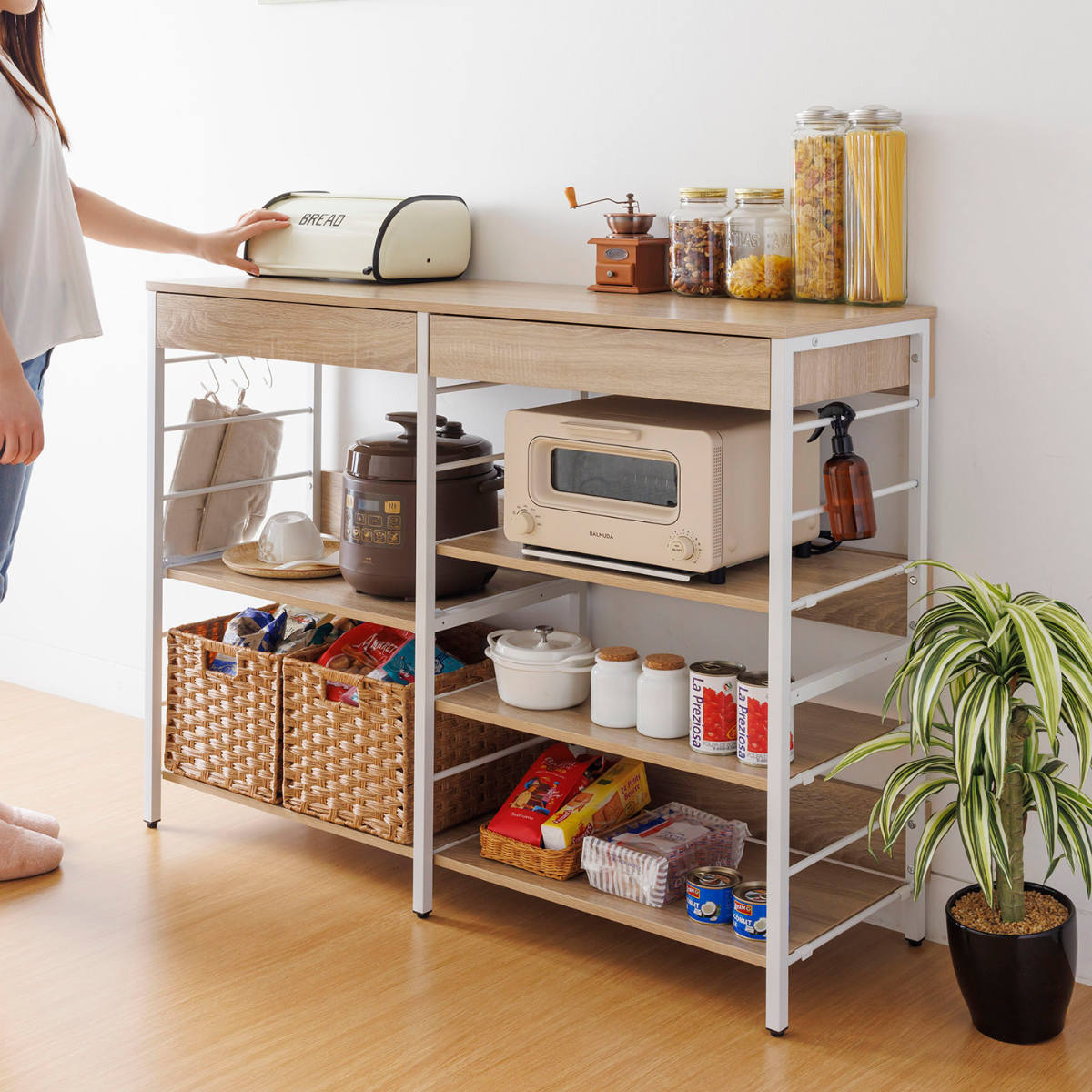 サン・ハーベスト キッチンカウンター 引出し付 ダストボックス収納 幅