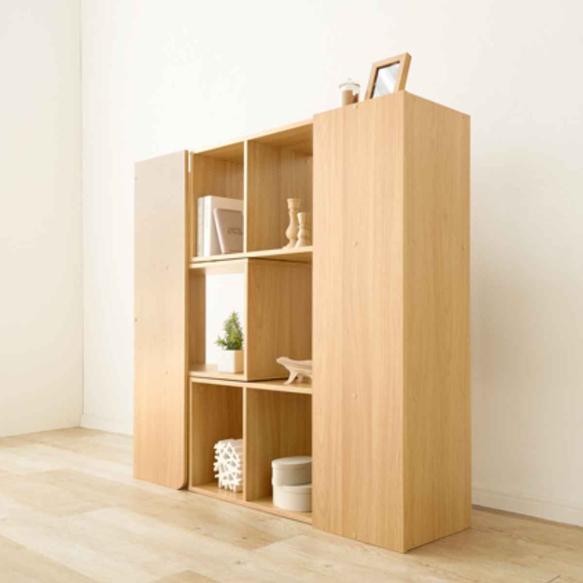 HAGiHARA（萩原） スライドラック 3段 木製 オープンラック 幅92-121cm