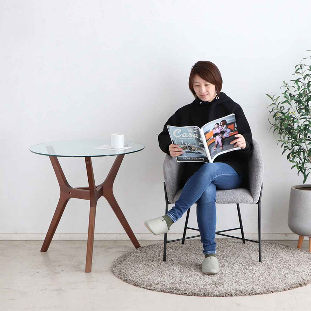 東馬（Tohma） カフェテーブル 一人暮らし 丸 天然木 ガラス天板