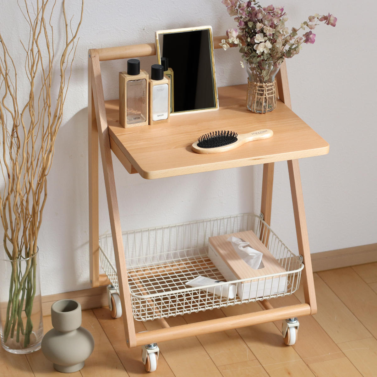 キャスター付サイドテーブル 弘益 サイドテーブル キャスター付 テーブルワゴン 高さ70cm リヴ