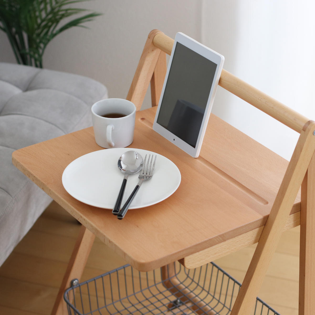 テーブルワゴン/高さ調節機能付/多機能ソファサイドテーブル【ブラウン】 テーブルワゴン/高さ調節機能付/多機能ソファサイドテーブル【ブラウン