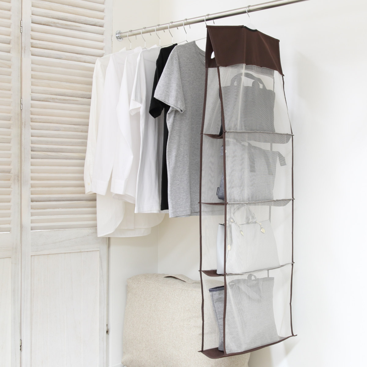 アイメディア 吊り下げ収納 パッと見えるバッグ収納ラック 4段 （ 吊り