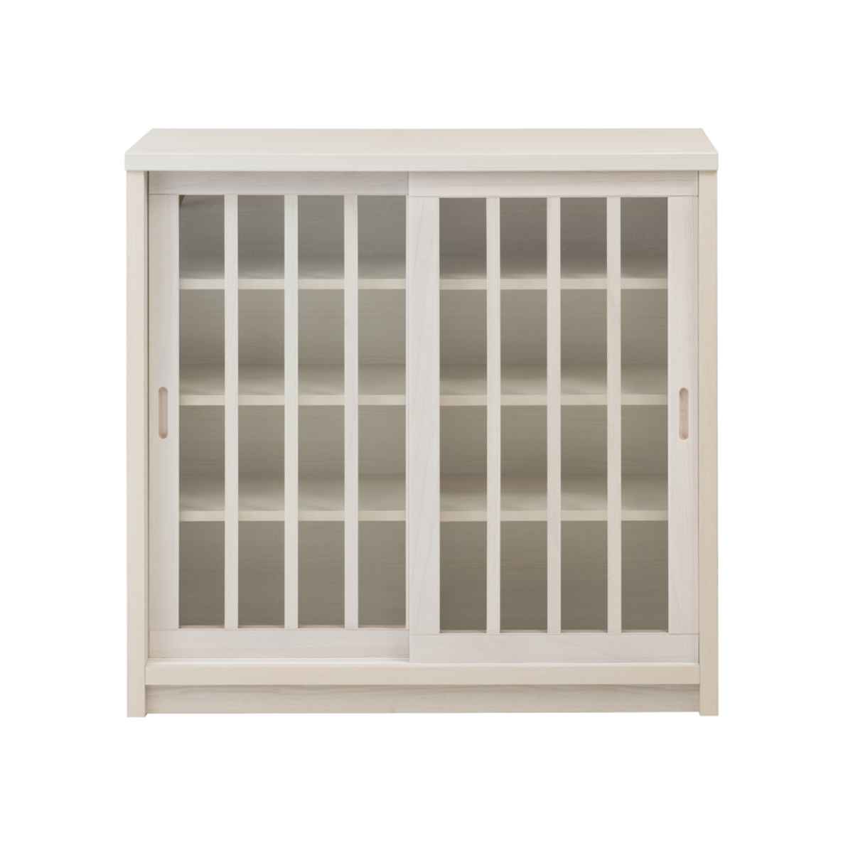 キャビネット 幅90.5cm ガラス引き戸 縦格子 和モダン調 日本製 完成品