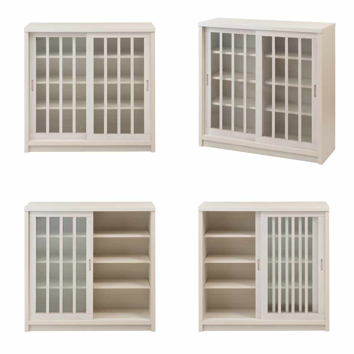 キャビネット 幅90.5cm ガラス引き戸 縦格子 和モダン調 日本製 完成品