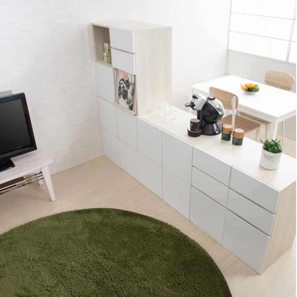 スクエアキャビネット 4枚扉タイプ ハイグロス前板 幅70cm