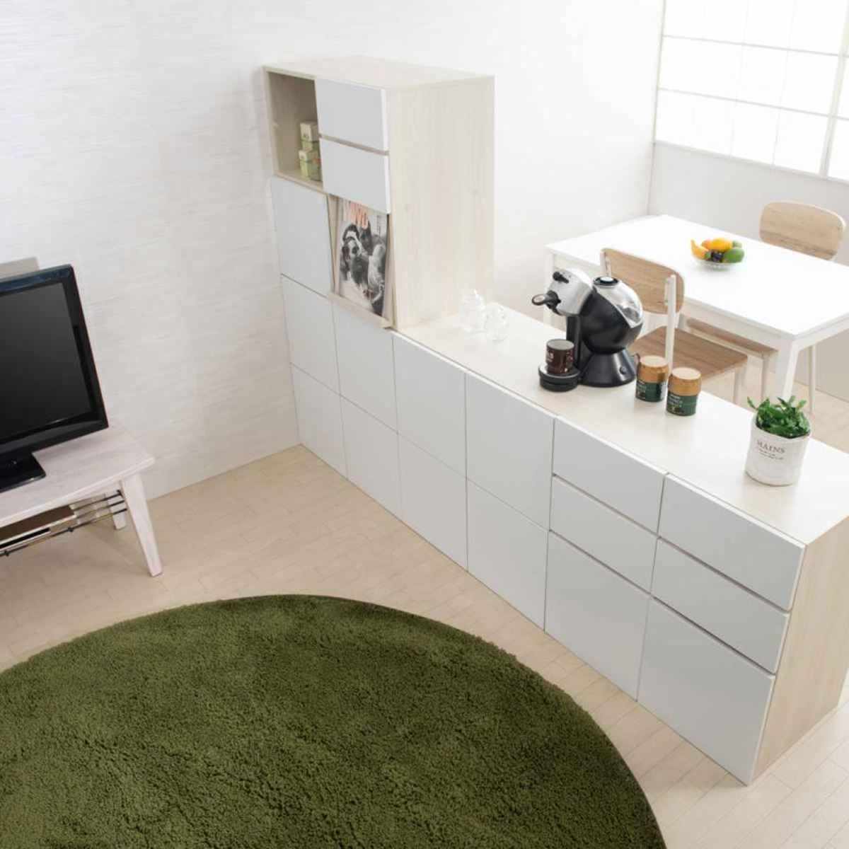 スクエアキャビネット 4枚扉タイプ ハイグロス前板 幅70cm