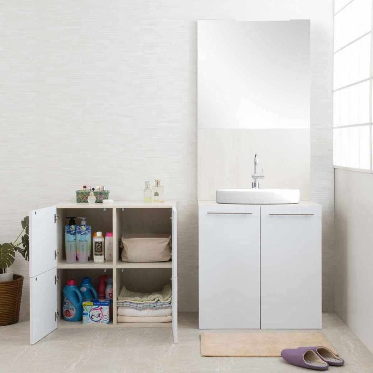 スクエアキャビネット 4枚扉タイプ ハイグロス前板 幅70cm