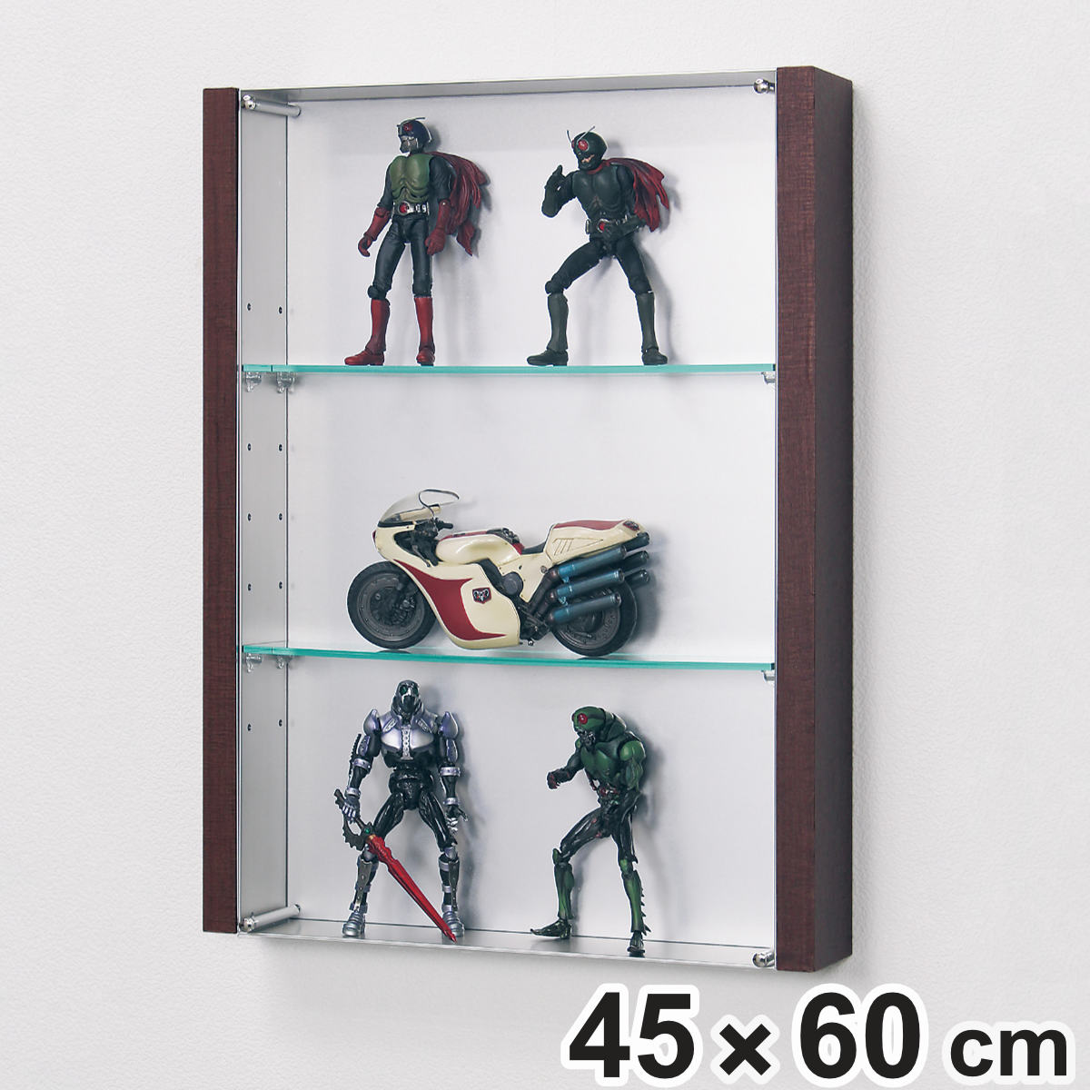 4.5㎝幅白フレームのコレクションボックス　エンジビロード貼り コレクションケース 45×60cm 置き掛け両用 4段 フィギュア L4011