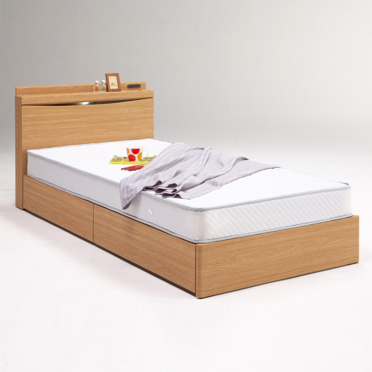 ベッド シングル レノ 引出し2杯 2口コンセント 宮棚付 （ 開梱設置