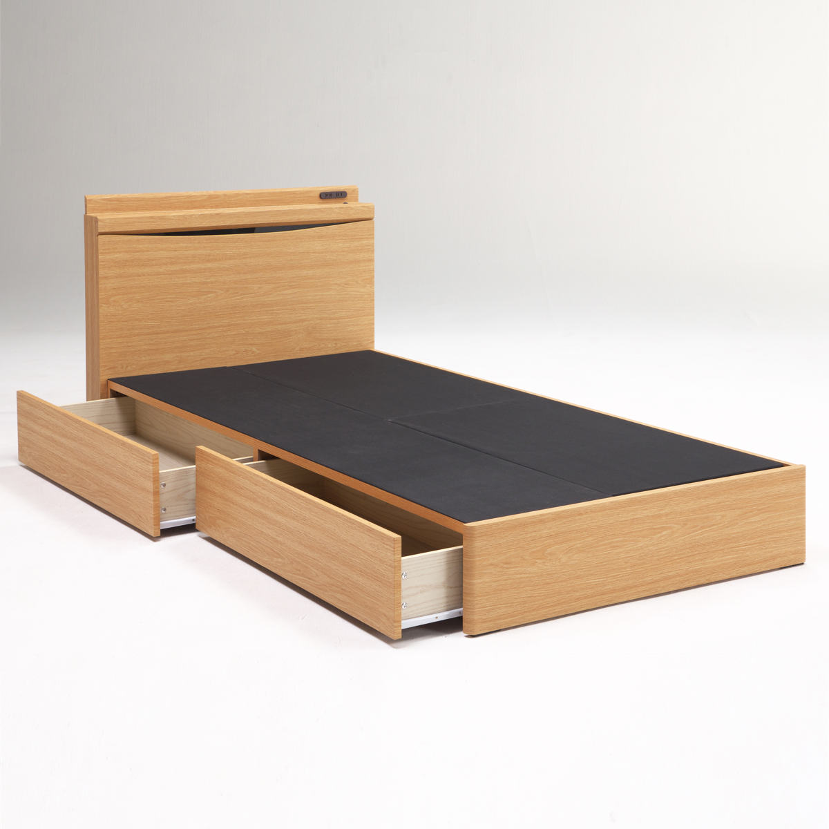 ベッド シングル レノ 引出し2杯 2口コンセント 宮棚付 （ 開梱設置