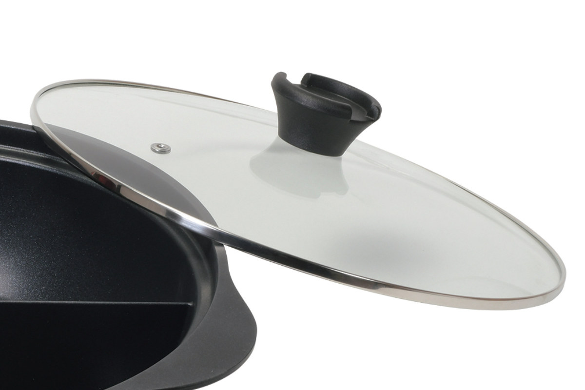 パール金属 仕切り鍋 28cm IH対応 ふっ素加工 ガラス蓋付き 韓味家