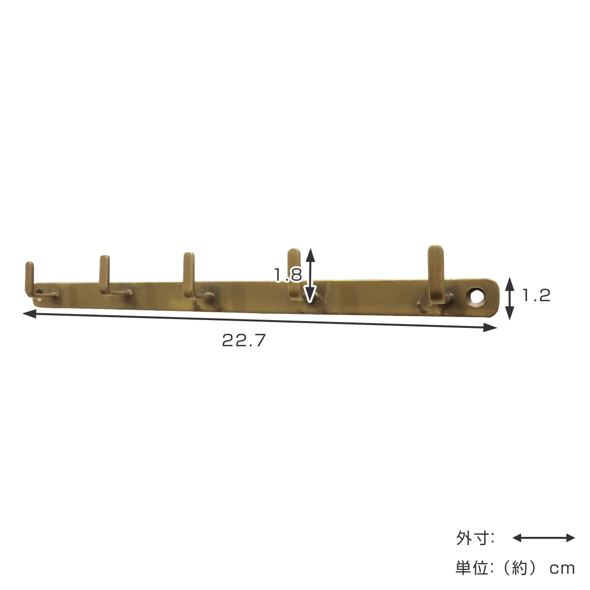 壁掛けフック アイアンフラットフック5連 アンティーク調 （ フック 壁 金具 アイアンフック 壁面収納 壁掛け ウォールフック 吊り下げ 掛ける  収納 ）